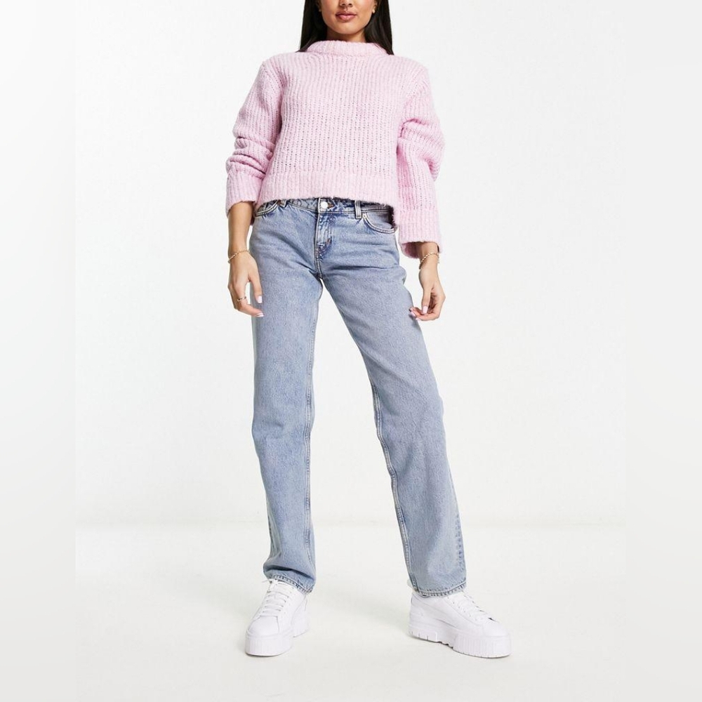 MonkiMonki Moop low rise straight leg jeans in light blue, Size 28